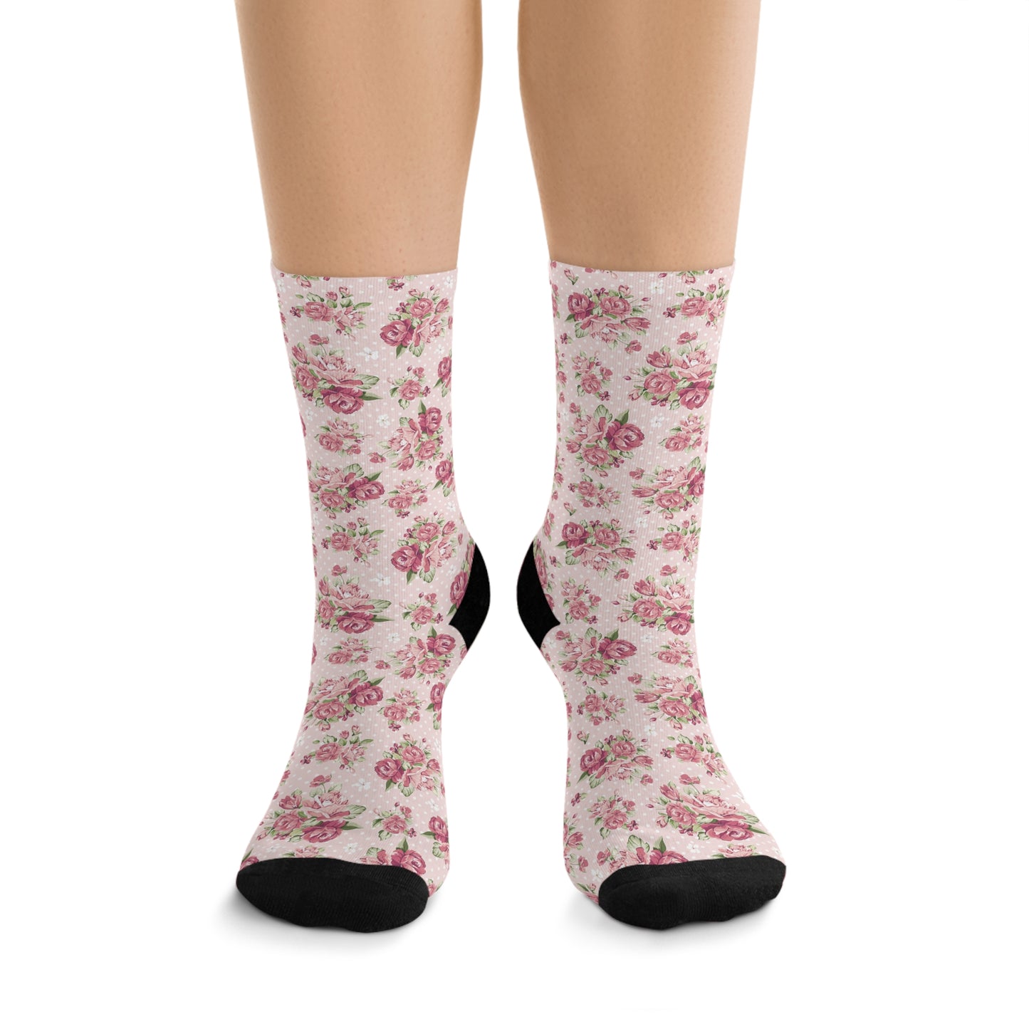 Black Pink Floral Women Socks